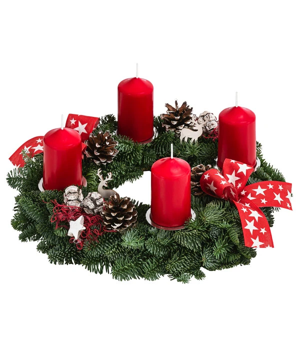 Adventskranz, Rot, Ca. Ø30/H14 Cm 1 Adventskranz, Rot, Ca. Ø30/H14 Cm